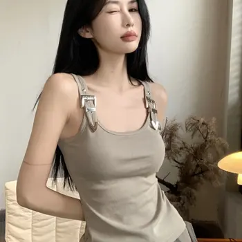 여성용 탱크, 개성 있는 창의력, 캐주얼 트렌디, 올 매치, 시크, 나이 감소, 심플 스트리트웨어, 단색, 여름 레이디, 스위트 씬, 신상