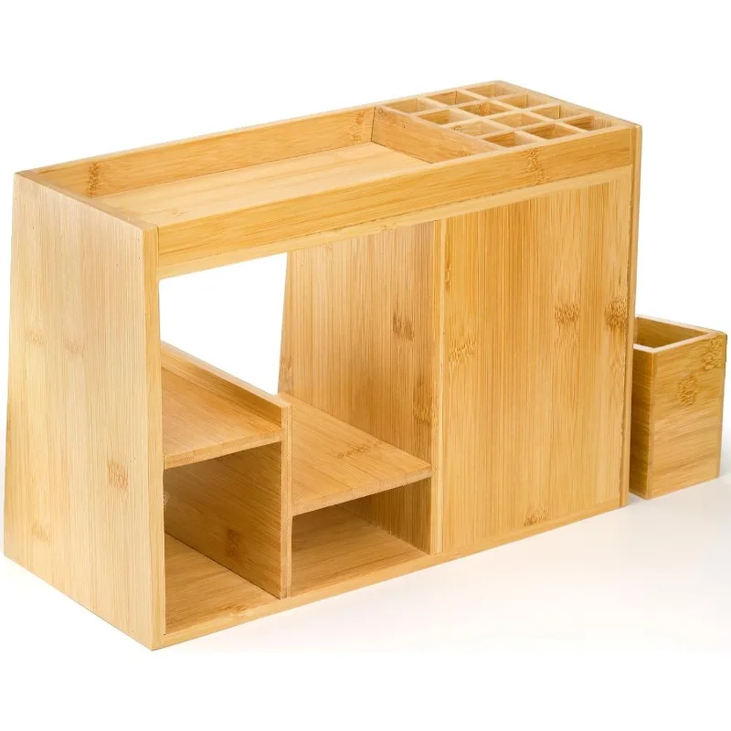 Bamboo Makeup Organizer with 3 Drawers & 12-Grid Lipstick Holder, Desk Bamboo Vanity Jewelry Organizer 5