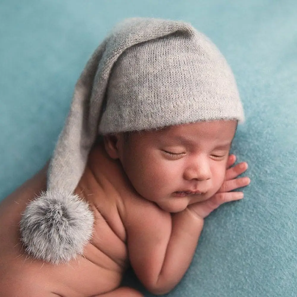 Newborn Baby Photography Hat Soft Beanie With Fur Pompom Infant Cute