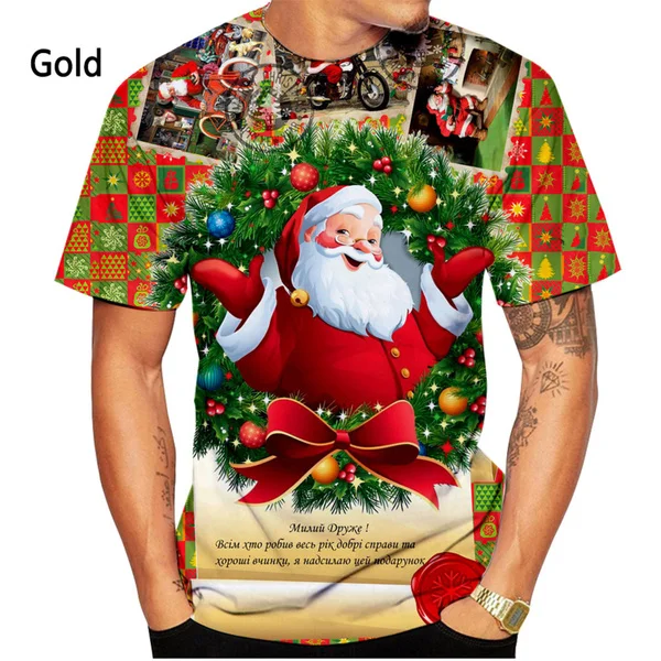 

New Year Gift Fashion Christmas Santa Claus 3d Printing T-shirt Men's and Women's Christmas Eve Casual Short-sleeved Shirt Tops