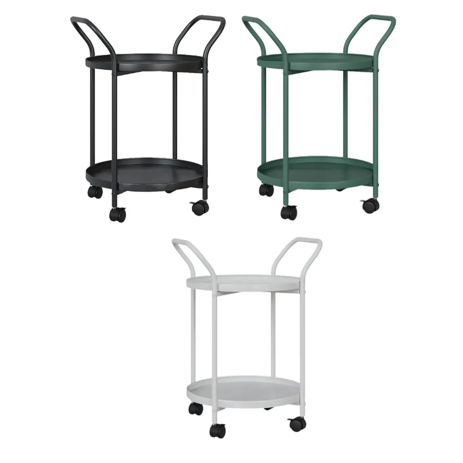 Coffee Table with Wheels Rolling Cart Metal Nordic Serving Trolley 2 Tier Round Side Table for Bathroom Garage Laundry Room