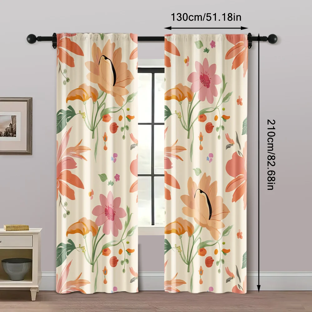 2pcs, Curtain Fabric Boho Leaf & Floral Machine Washable Fabric (without rod) Festive Perfect for Living Room, Home Decoration, 5