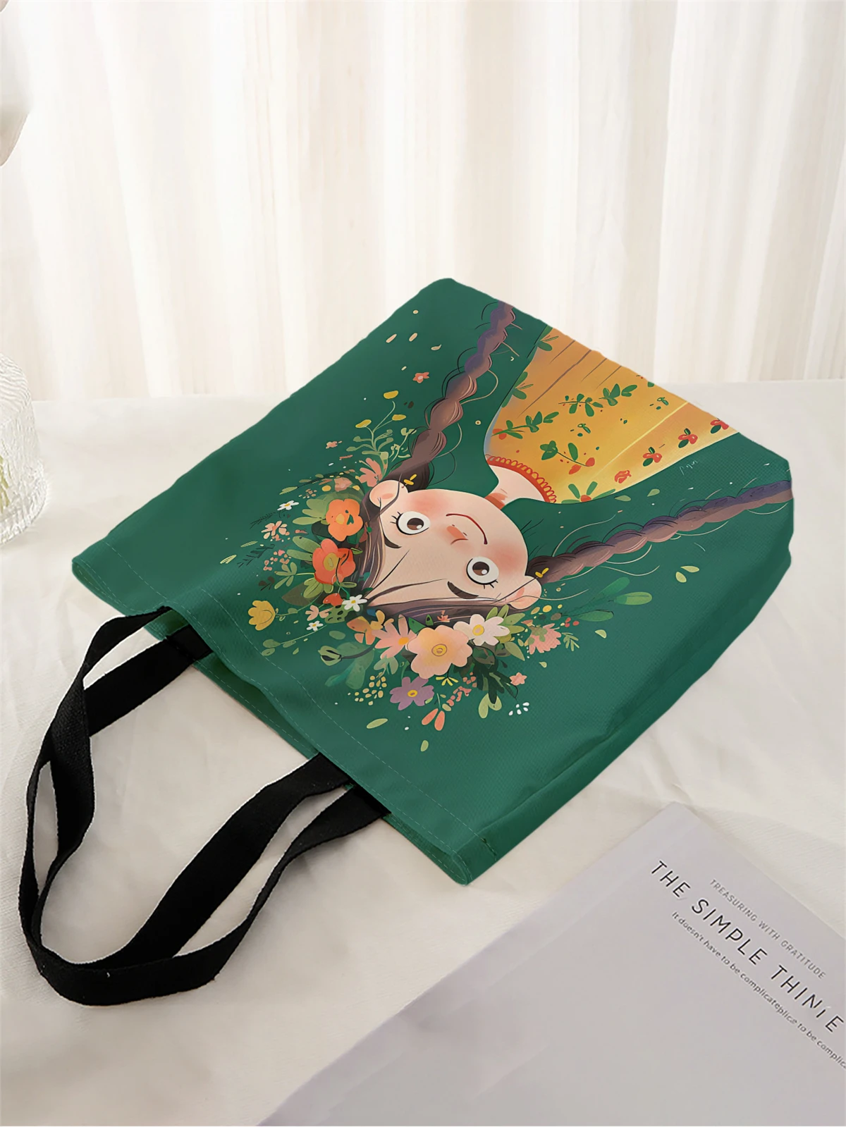 1pc,wreath girl handbag, reusable fashionable handbag, multifunctional handbag, printed canvas shopping bag