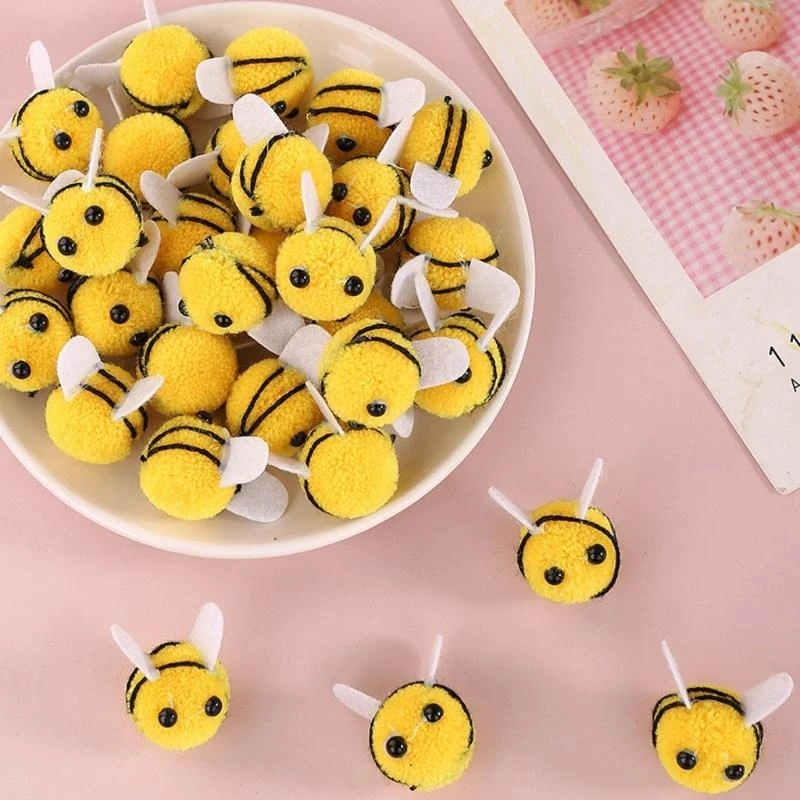 50Pieces Small Felted Bees Decorations Felted Bumblebees Craft Balls For Clothing Hat Bag Craft Project And Baby Showers D2RD