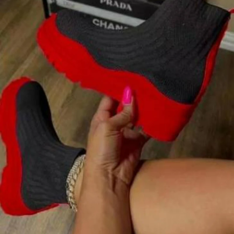 Women Elastic Boots Anti Slip Martin Boots Versatile Casual Boots Fashion Women Boots Black Platform Boots Sizes 36-43 Shoes