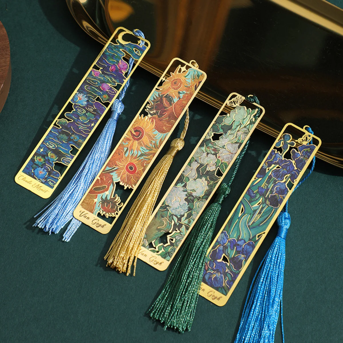 Metal Sunflower Hollow Bookmark Chinese Style Creative Painted Book Holder Tassel Pendant Kids Stationery School Supplies 1 Pc