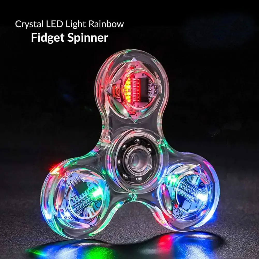 Crystal Luminous LED Light Fidget Spinner Hand Top Spinners Glow in Dark EDC Stress Relief Toys Kinetic Gyroscope For Children fingertip gyro chain antistress fidget spinner deformed hand top relief stress edc adhd toys kids adults gift