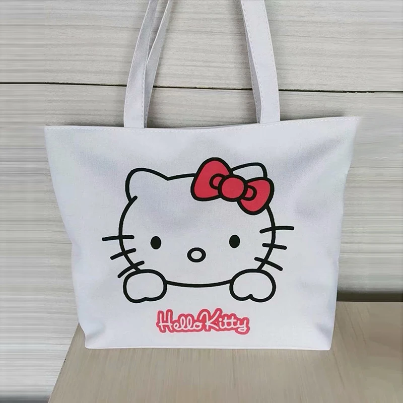 

Холщовая Сумка-тоут Hello Kitty Kawaii Sanrio из аниме на заказ, новинка, милая мультяшная кошка Kt большой емкости, модная сумка, игрушки для девочек