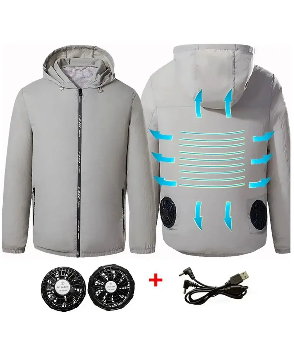 

Men Outdoor summer coat USB Electric fan cooling Jackets men Air Conditioning Fan Clothes USB Heatstroke summer hood Jacket