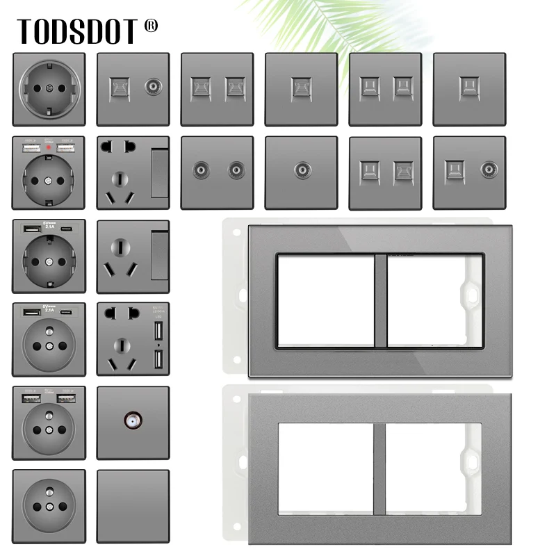 Dual Frame 146Mm Grey Panel Socket Data Rj45 /Rj11/Tv / Multi Tipi Modulo Di Installazione Fai Da Te Europeo Francese Tedesco Dimensioni 52*52Mm