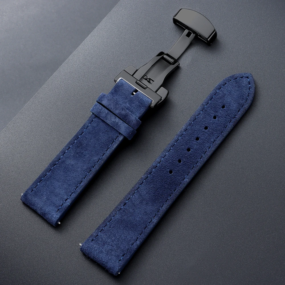 Vintage Suede Cowhide Watch Strap with Butterfly Buckle Bracelet - Sport Wristband