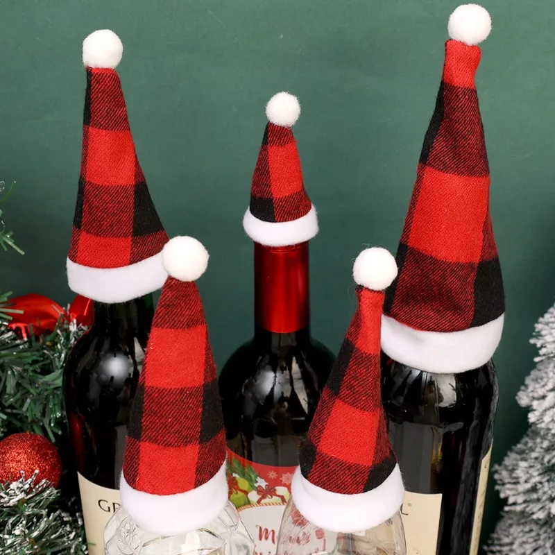 3 Sizes Christmas Wine Bottle Cover Cap Red Santa Hat Fork Knife Spoon Holders Cover Xmas Tree Pockets Party Dinner Table Decor