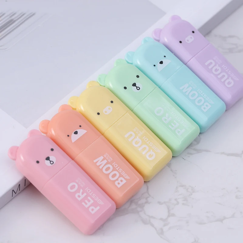4/5/6 Pcs Kawaii Bear Highlighter Pens Cute Stationery Markers Oblique Tip Candy Color Fluorescent Pastel Pen School Supplies pack of 18 and 24 pens bic kids plastidecor erasable hands pastel paint for creativity drawing hobby art supplies stationery