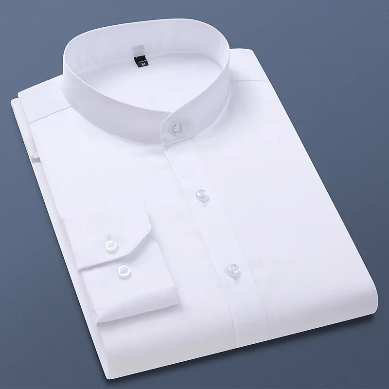 Autumn Long Sleeve Shirt Men 100% Cotton White Shirt Stand Collar Slim Fit Business Work Shirts for Men Plus Size 5XL dress shirts men casual shirts
