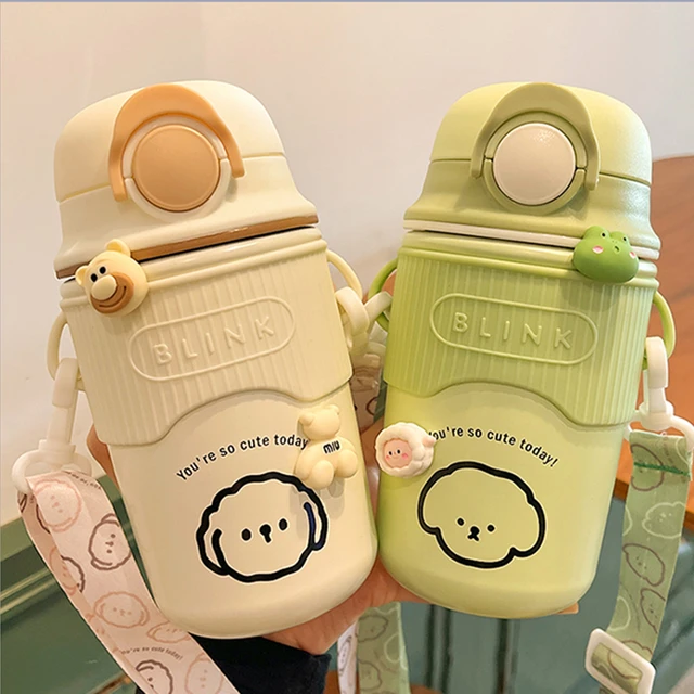 Kawaii Thermos Water Bottle Cute Antlers Children's Straw Stainless Steel  Student Kindergarten Baby Water Cup Cartoon Kids - AliExpress