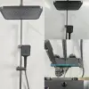 Intelligent Thermostatic Shower Set LED Digital Display Piano Keys Black Rainfall Bath Shower Faucet System Set Aluminum 6