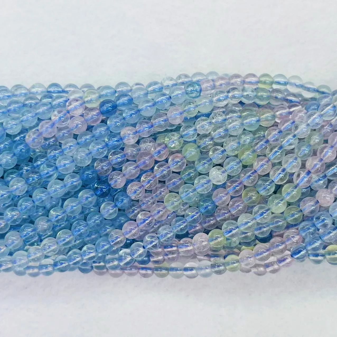 Noble 4mm Natural Aquamarine Round Bead Loose Blue Pink Colorful Aeroides Moonstone Charm Bead For DIY Bracelet Necklace Jewelry