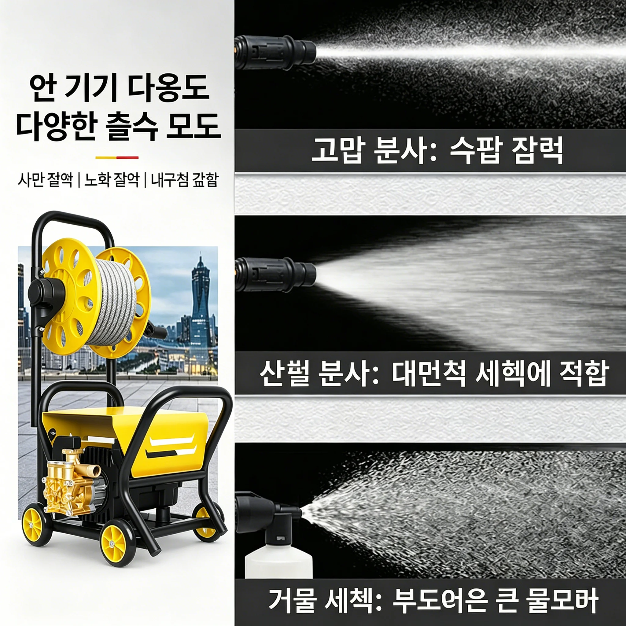 220V 1800W 180Bar 고압세척기 휴대용 전기세척기 10m 호스 3가지 분사모드 자동온오프 자동차세척기 가정용 차 바닥 세척용