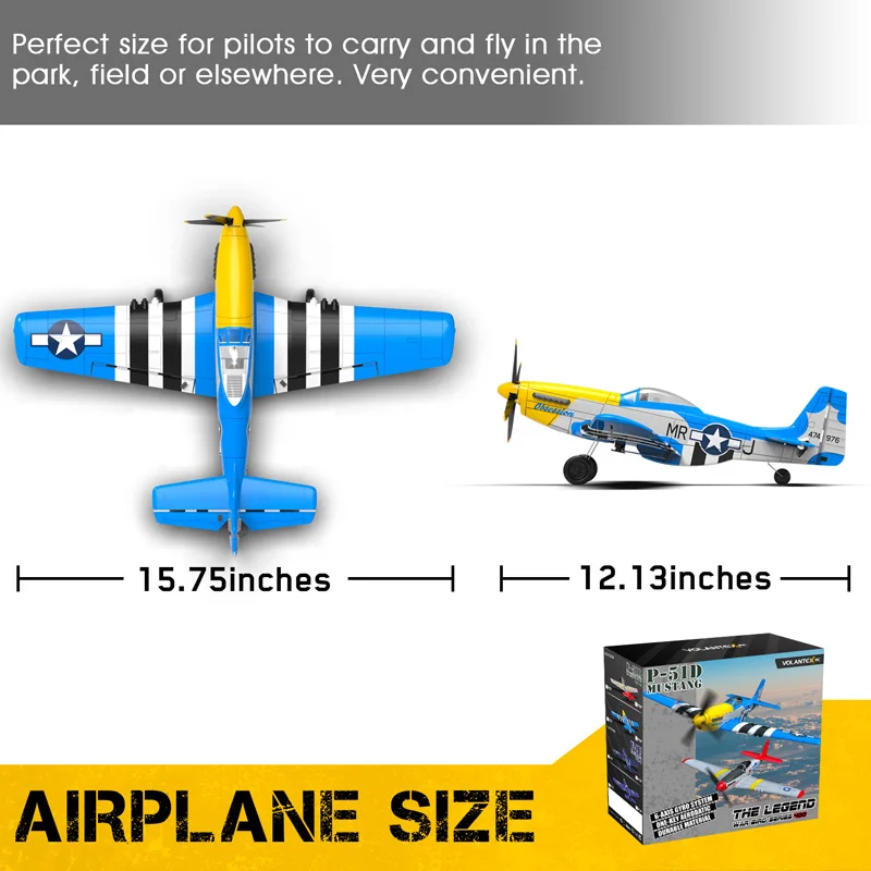 Coolbank P51 Mustang RC Airplane 2.4G 4CH 6 Axis 400mm Mustang RC Aircraft One Key Aerobatic RTF Glider Plane Toys For Boys Blue 5