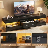67" Modern TV Stand for TVs 55 to 75 Inch, High Gloss LED Entertainment Center with Stone-Patterned Doors with Drawer & Storage 4