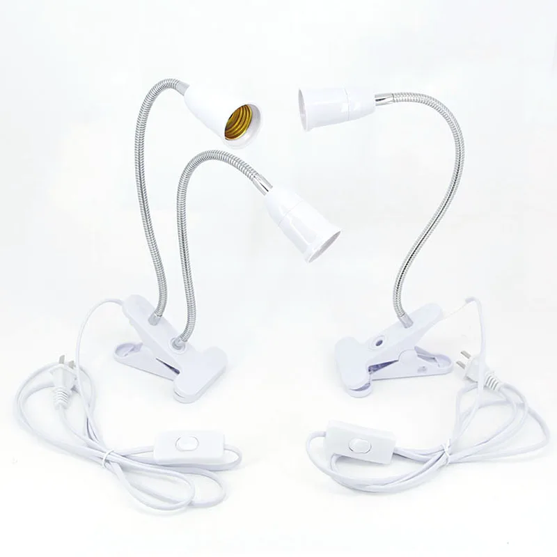 Flexible 1 2 head E27 light bulb Lamp AC power supply base holder Plugs socket desk Clip for tablet room night grow light EU