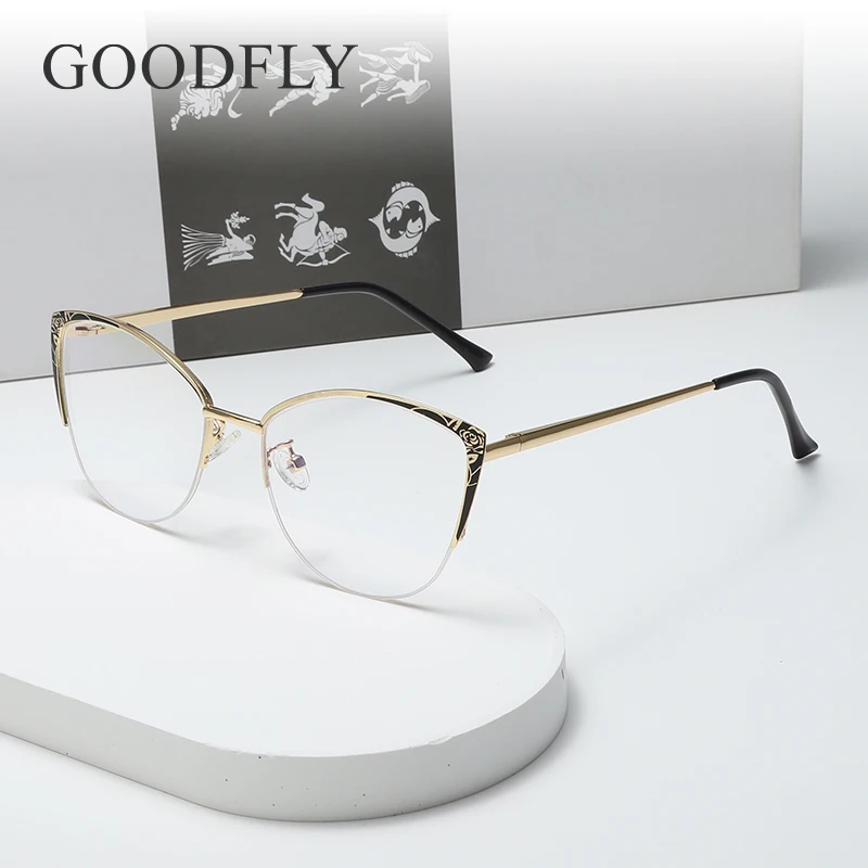 

2024 Women Lens Cat Eyes Glasses Decorative Design Lenses Metal Blue Light Glasses Prescription Reading Women's Blocking Eyewear