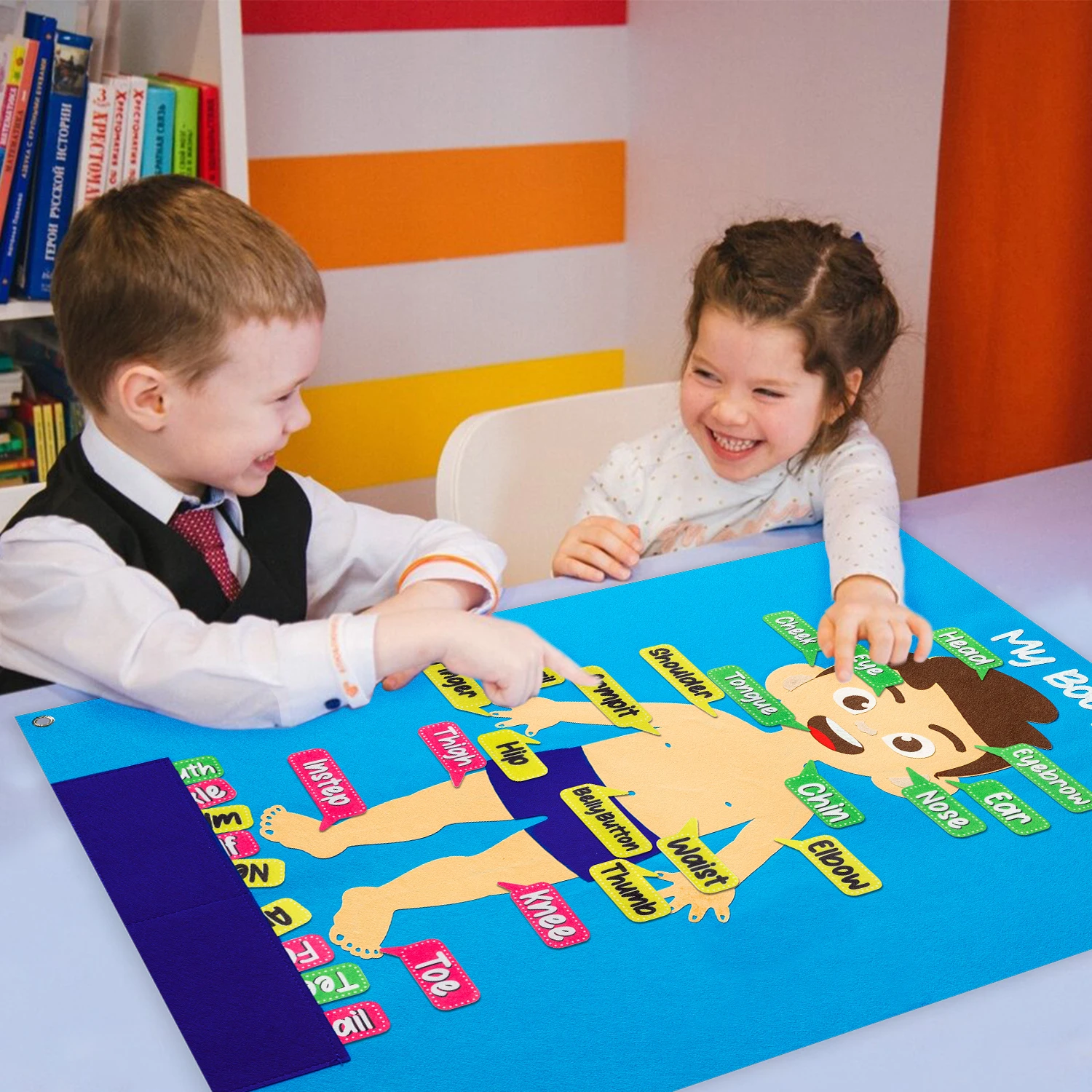 Body Awareness Full Felt Storyboard Set 35Pcs felt board play set Cartoon Kid Physical Cognitive Hanging Backdrop Classroom Puzzle Interactive Games