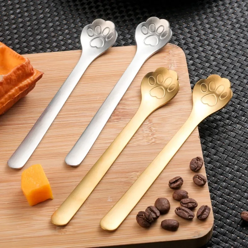 Cute Cat Claw Spoon Stainless Steel Cat Paw Coffee Spoons Ice Cream Cake Dessert Teaspoon Scoops Tableware Kitchen Accessories stainless steel spoon tea spoon