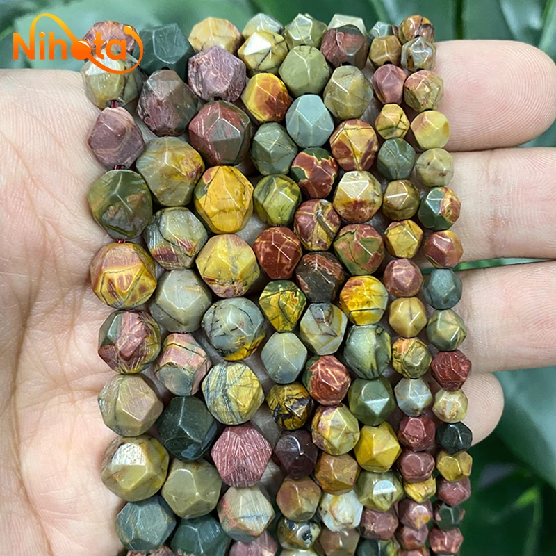 

Natural Stone Beads Faceted Picasso Jaspers Spacers Beads DIY Bracelet Necklace Charms for Jewelry Making 14" Strand 6 8 10MM