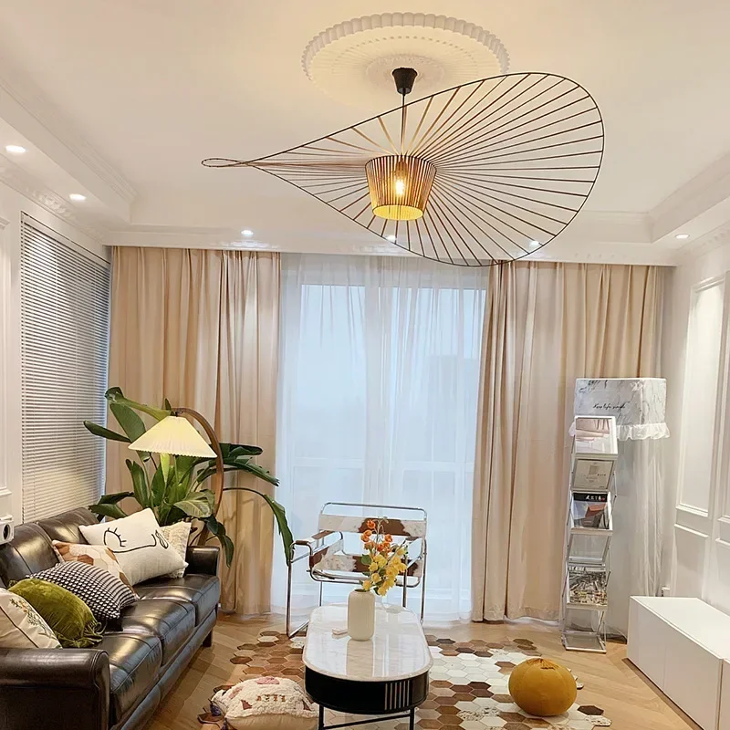 Nordic Modern Designer Artistic Creativity Straw Hat LED Chandelier Retro Bedroom Dining Room Indoor Decoration Lighting Fixture Led Chandelier Ceiling Chandelier