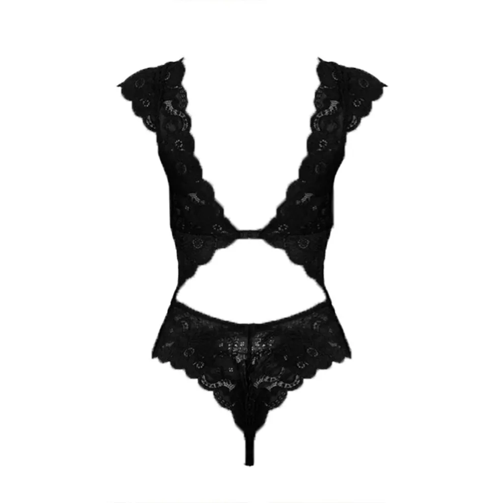 S-3XL Sexy Black Lace Lingerie For Women Temptation Deep V Body Stocking Porno Solid Color Bodysuit Backless Exotic Underwear women underwear sexy lingerie