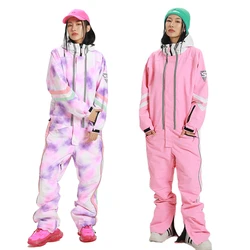Waterproof Women One Piece Ski Suit Hooded Woman Ski Jumpsuit Winter Sport Female Snowsuit Snowboard Overall Mountain Clothes