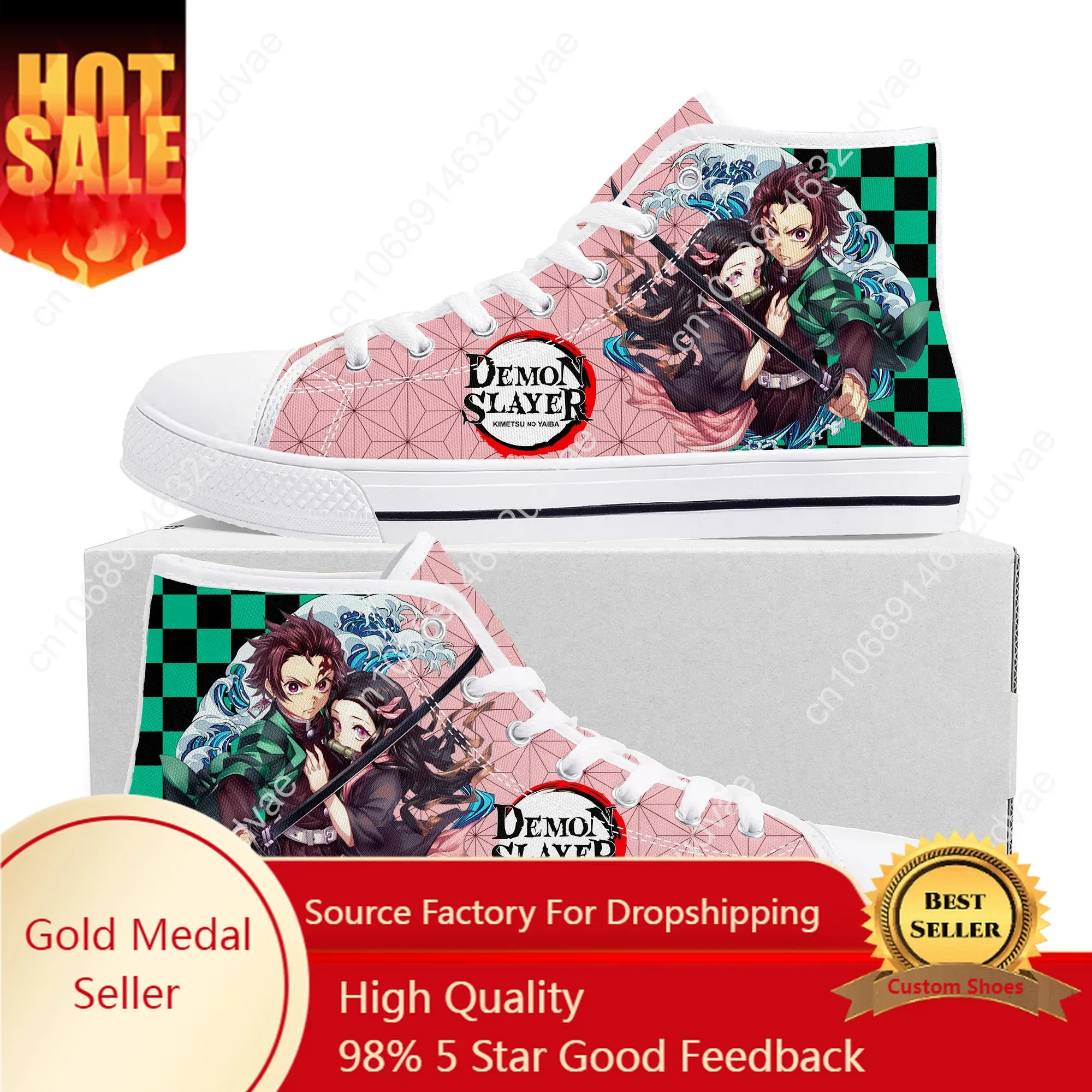 

Anime Demon Slayer Kimetsu No Yaiba High Top Sneakers Tanjiro Nezuko Mens Womens Teenager Canvas Sneaker Casual Custom Shoes