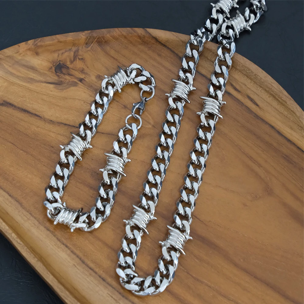 Barbed Wire Cuban Hiphop Bracelet Necklace for Women Men
