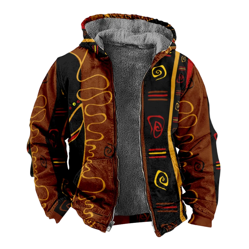 New Creative Cotton Coat Hooded Sweater Casual Print Long Sleeve Zipper Sweater Thick Cotton Coat Autumn/Winter