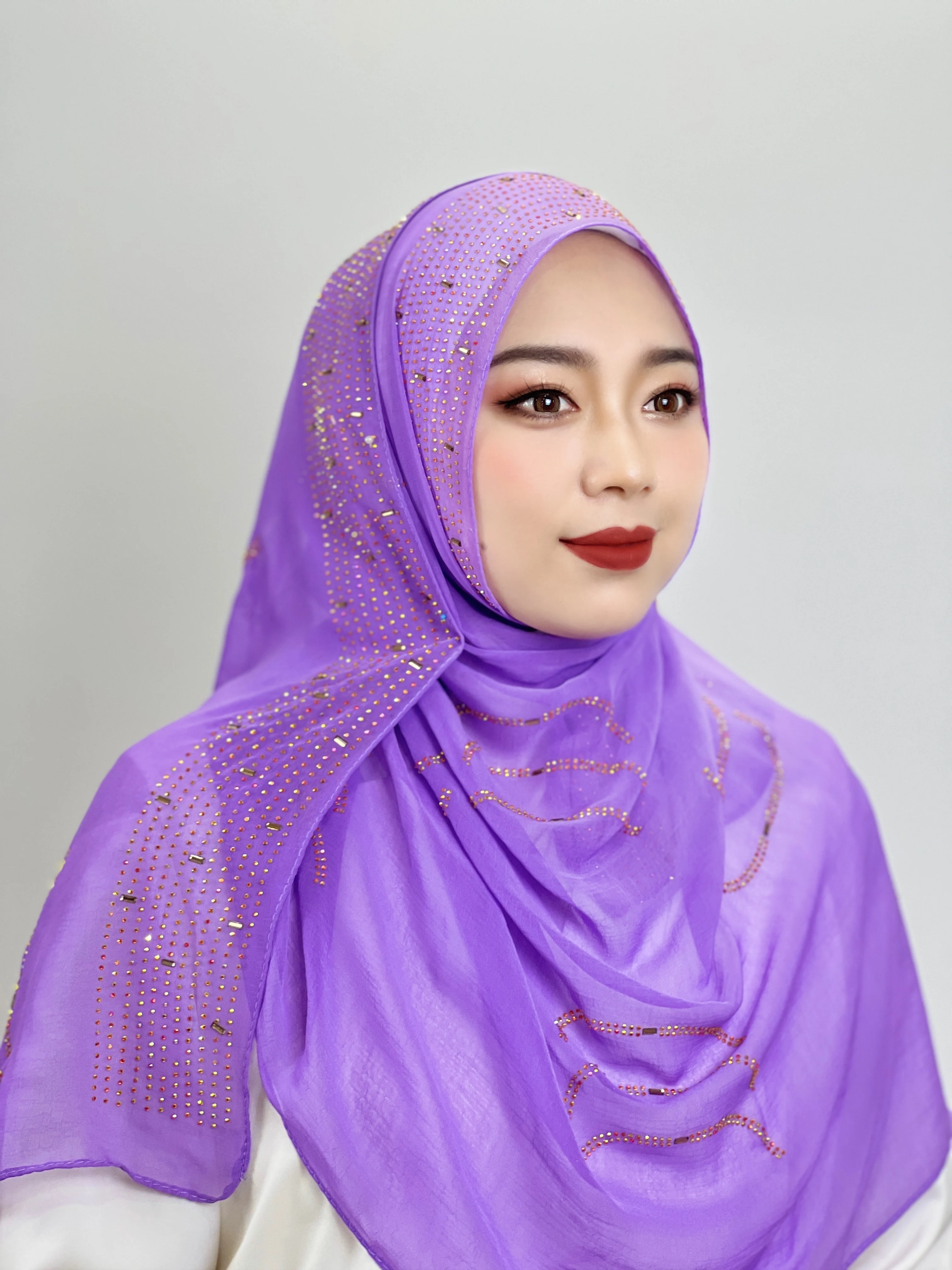 

Muslim Purple Hijab Solid Color Shiny Hijab Arab Hijab Women Hijab Soft and Easy to Wear Hijab Turkish Head Wrap Scarf
