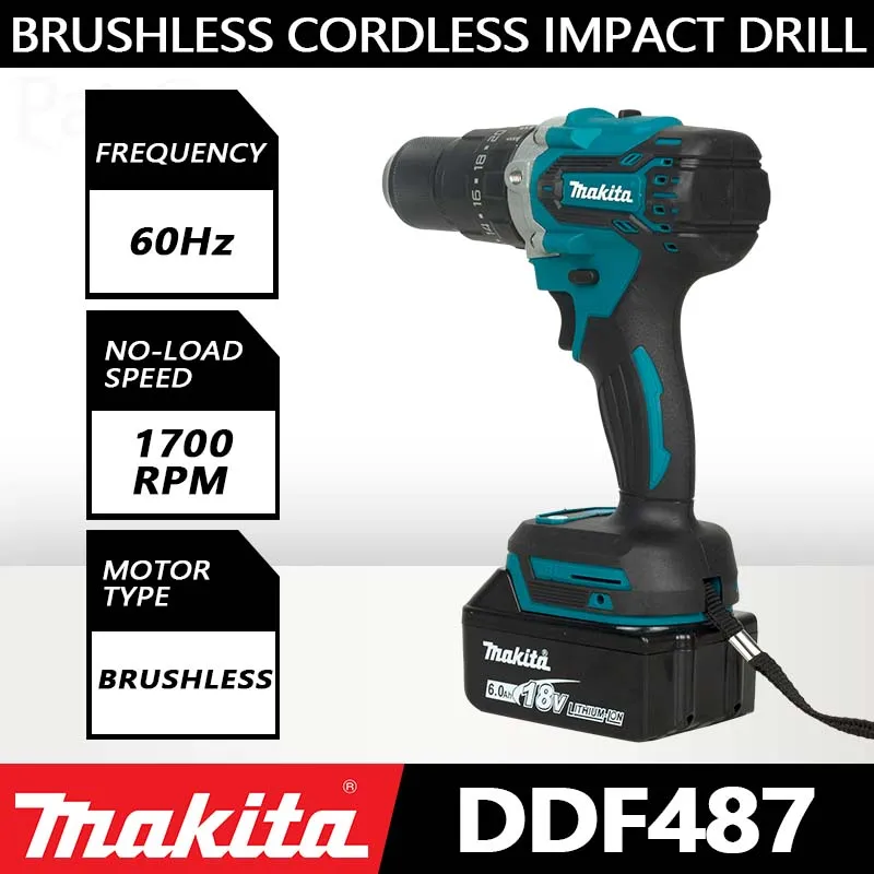 Makita DDF487-13MM Taladradora Inal Á Bria 18V Brushless Power Tool Hammer Drill  Hammer Drill Cordless  Rotary Hammer Drill 3