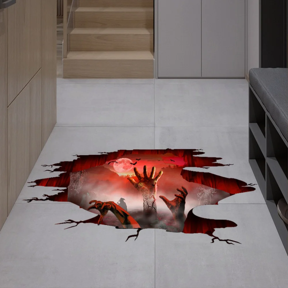 Halloween Floor Stickers Thrilling DIY Bat Moon 3d Ghost Self Adhesive Removable Wallpaper Horror Atmosphere Decoration
