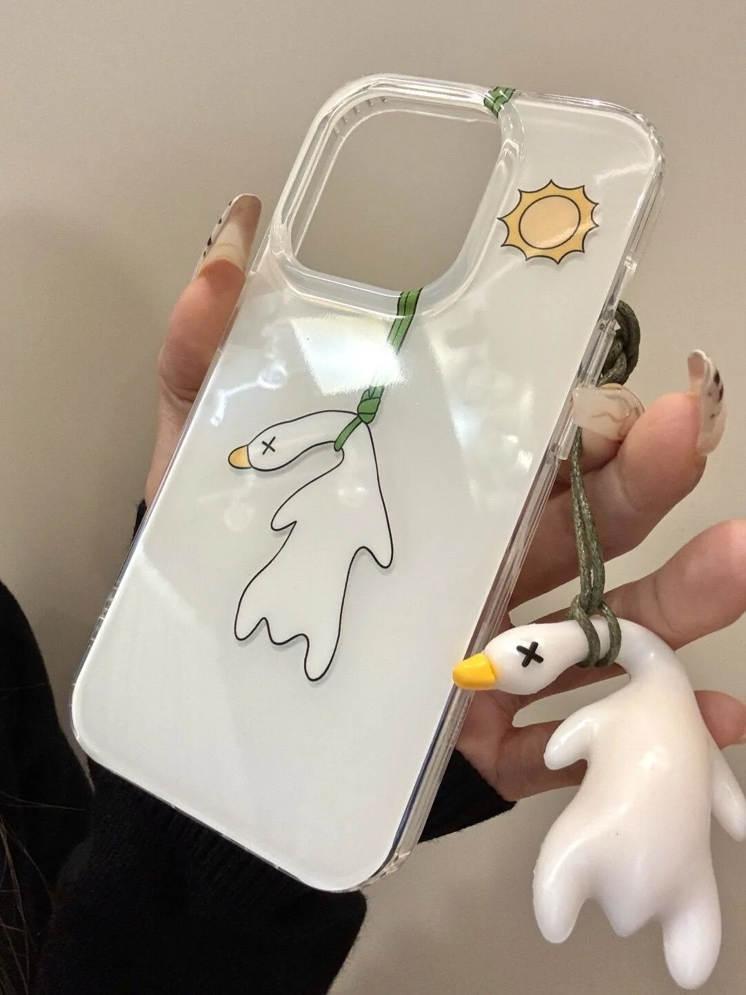 Elegant Roast Duck White Acrylic Phone Case with Pendant - Enhanced Protection and Stylish Design