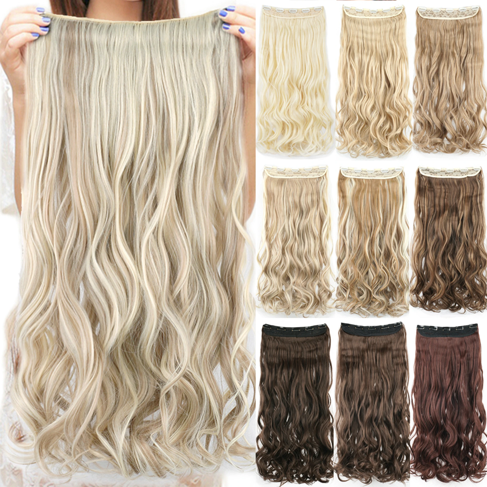 Soowee 24" 28'' Long Synthetic Hair Dirty Blonde Curly Thick Clip In Hair Extension One Piece Fake Hairpiece Clip Ins for Women