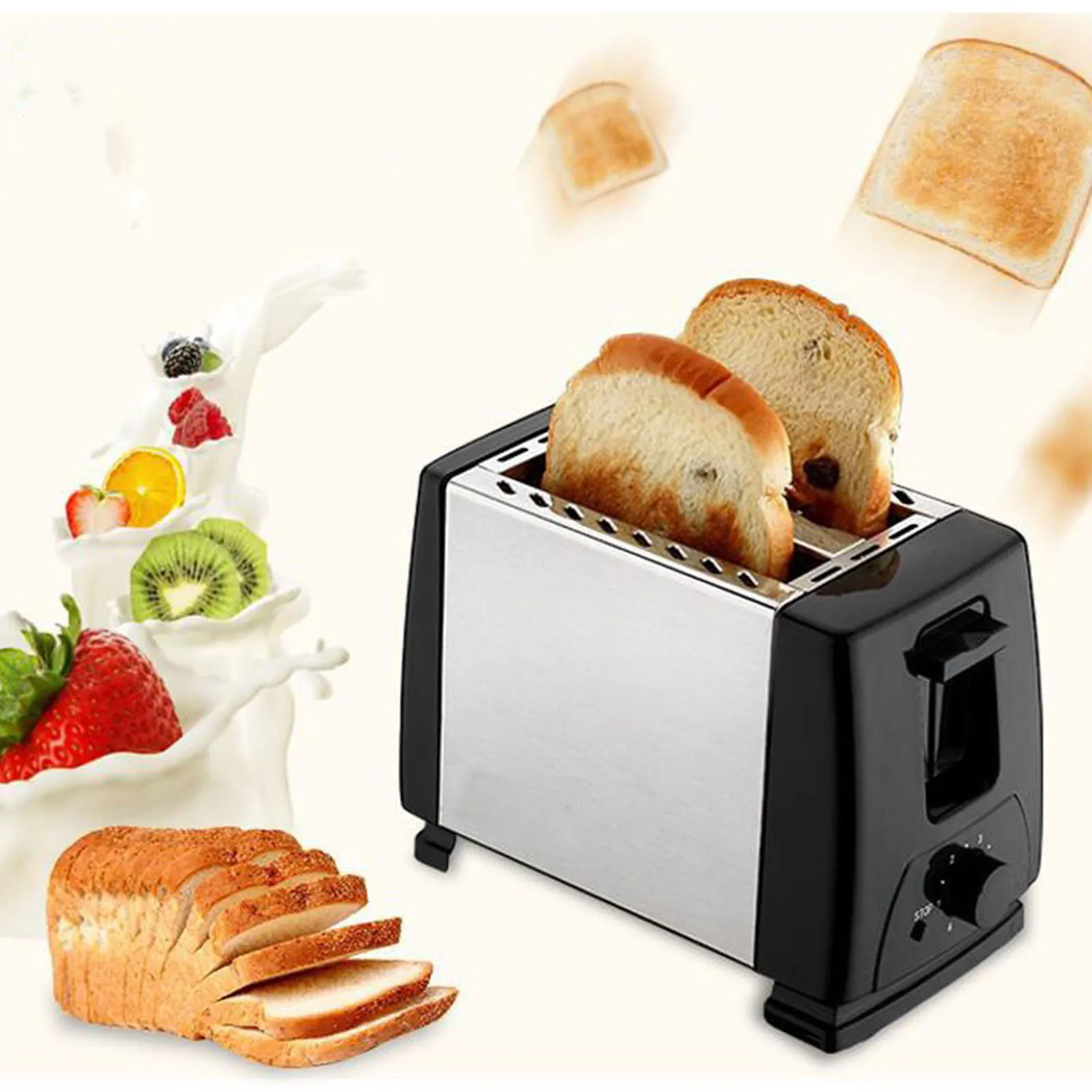 Bread Machine 600W Household Automatic Bread Toaster Fast Heating 2 Slices Slots Stainless Steel Baking Breakfast Machine bread machine electric toaster fryer