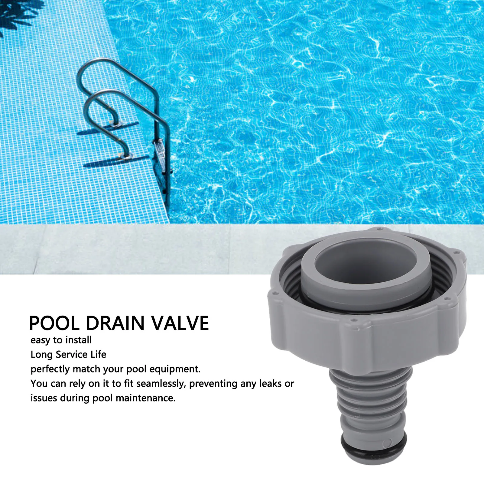 3pcs Swimming Pool Drain Valve Replacement For P6H1419 Internal Thread 1.6in Inner Interface Outer Diameter 1.3in Grey