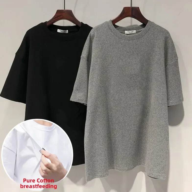 Breastfeeding Cotton T-shirt Short Sleeves Maternity Clothes Summer Loose-fit Breastfeeding Top Feeding Discreet Outfit 3