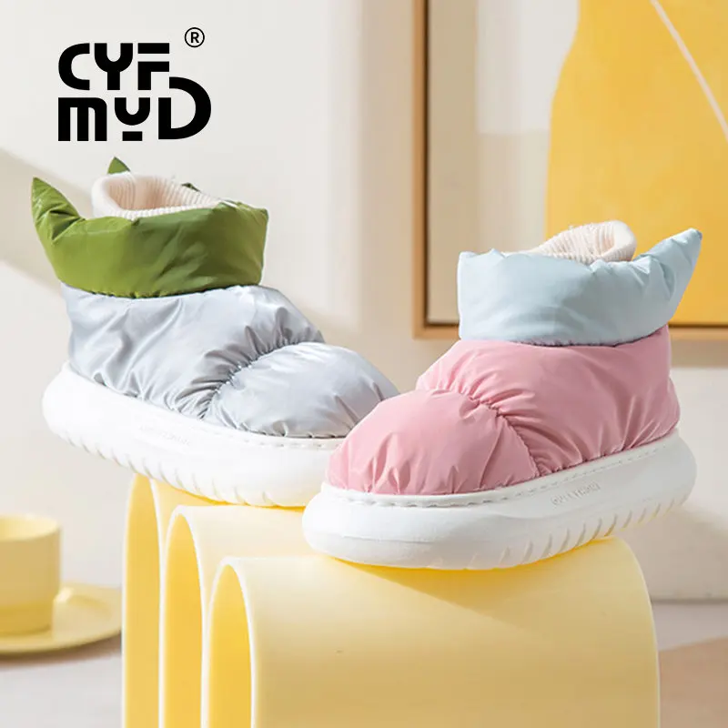 

Home Slippers for Women Platform Shoes Down Cloth Gingham Women Indoor Slippers Soft Warm Plush Female House Slippers Couples