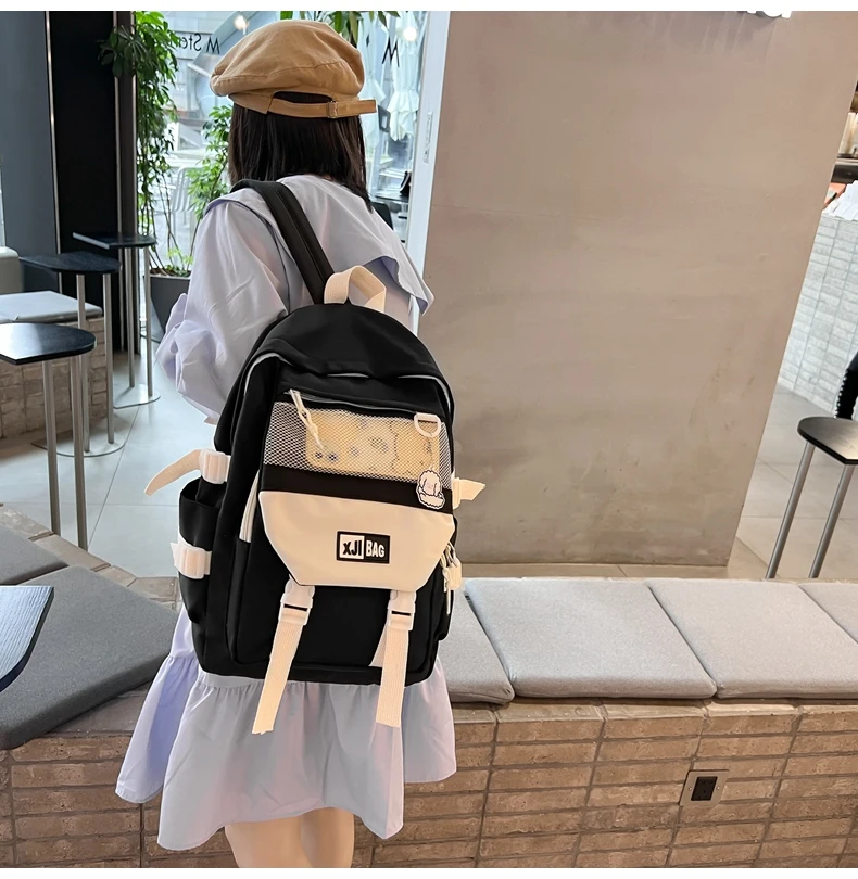 DCIMOR New Nylon Women Backpack Female Mesh Pocket Travel Bag Lady Fashion Schoolbag for Girl Student Preppy Book Pack Kawaii