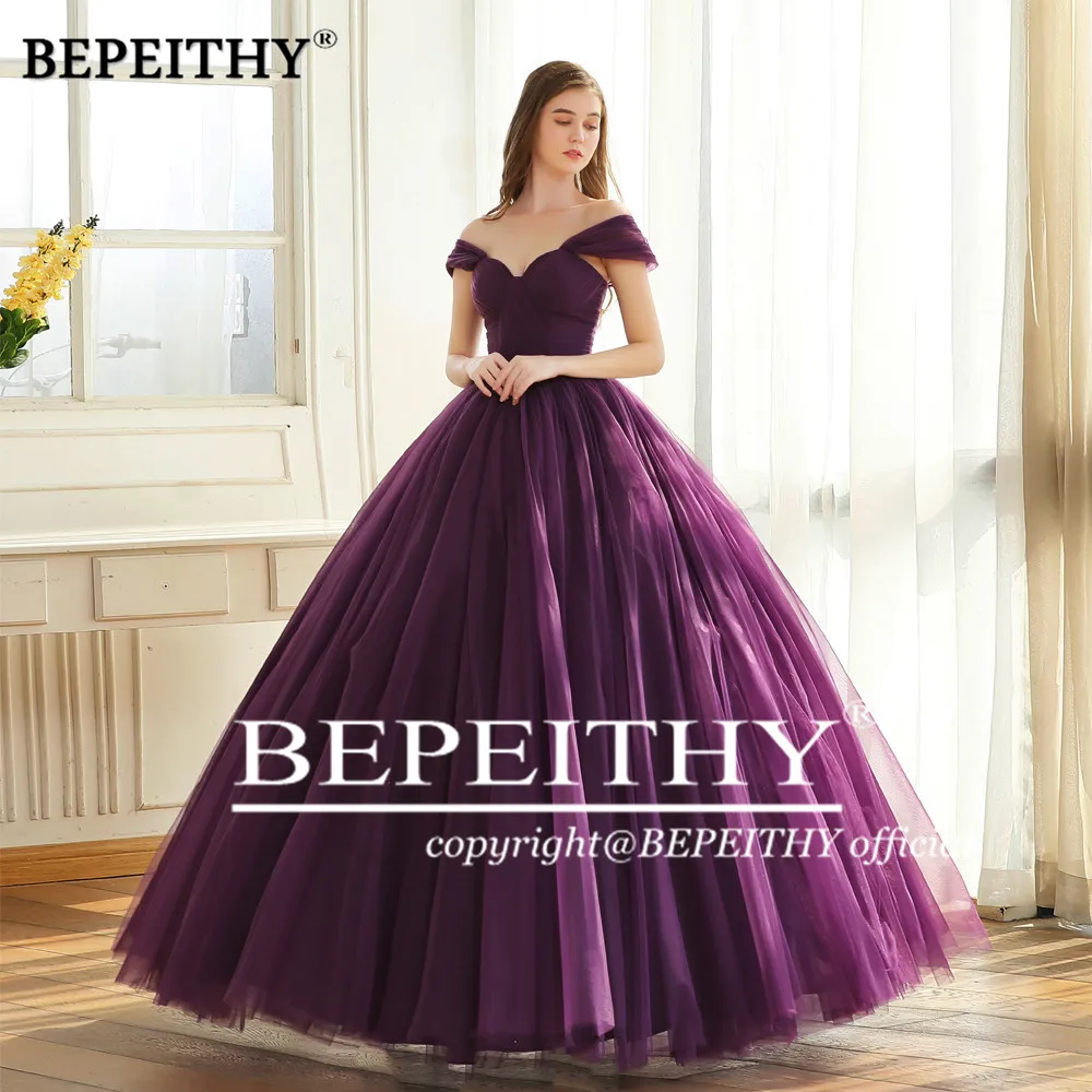 BEPEITHY-Vestido largo De noche con hombros descubiertos para mujer, traje De fiesta elegante De princesa púrpura, sin mangas, 2023