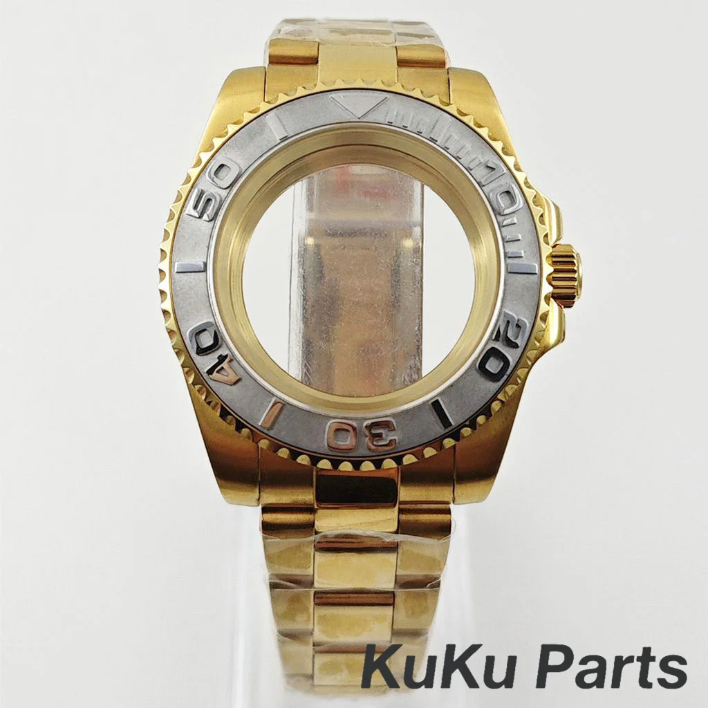 Gold 40MM Oyster Bracelet Sapphire Glass Waterproof Watch Case with 28.5mm Dial Compatibility