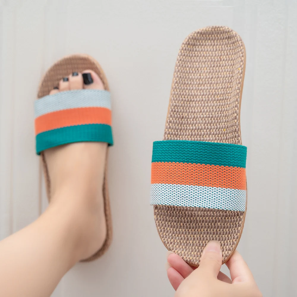 Summer Linen Women's Lightweight Flat Sandals - Casual Home Slippers with Free Shipping