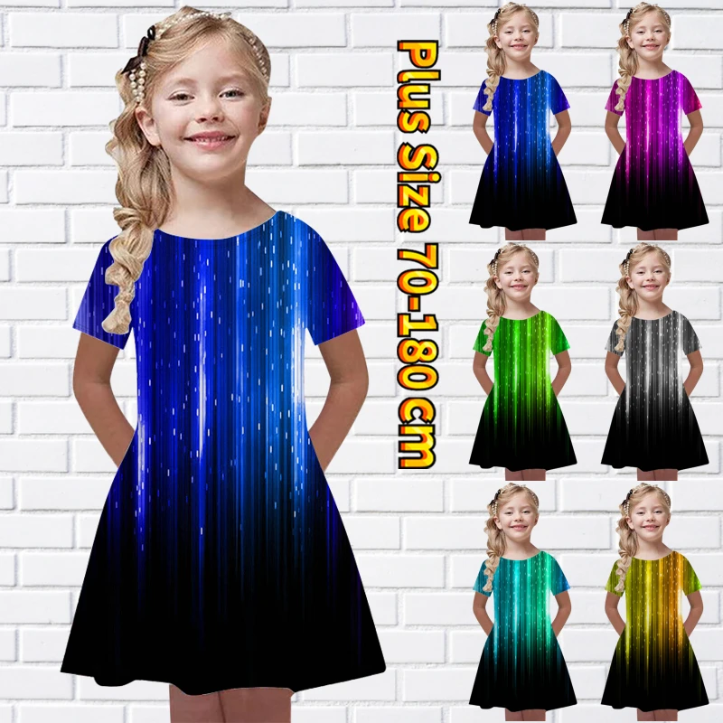 

Лето 2023, новое дизайнерское платье с принтом и круглым вырезом, Юбка До Колена, юбка для маленькой девочки, Милая юбка миди, юбка с коротким рукавом