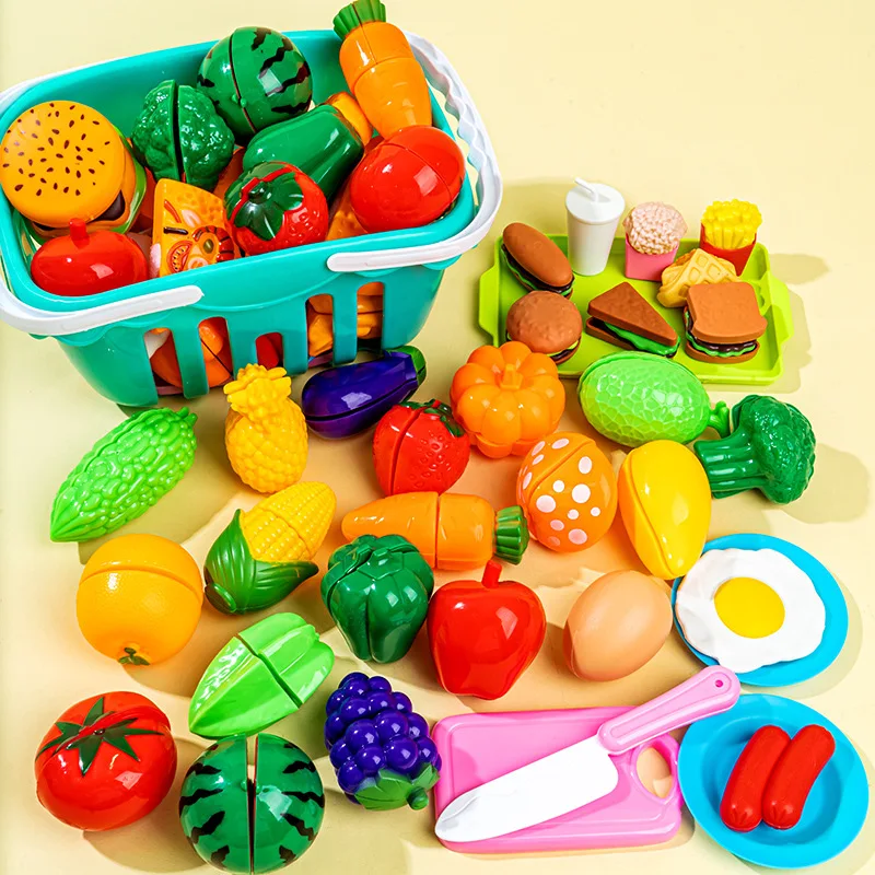 

Interactive Play Fruit and Vegetable Cutting Toy Set for Kids, Pretend Play Kitchen Accessories and Cake Basket